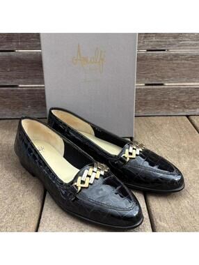 Amalfi black oste crocodile pattern leather loafers